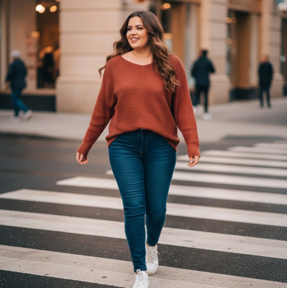 RW&CO. Women's Rust Ribbed Crew Neck Top